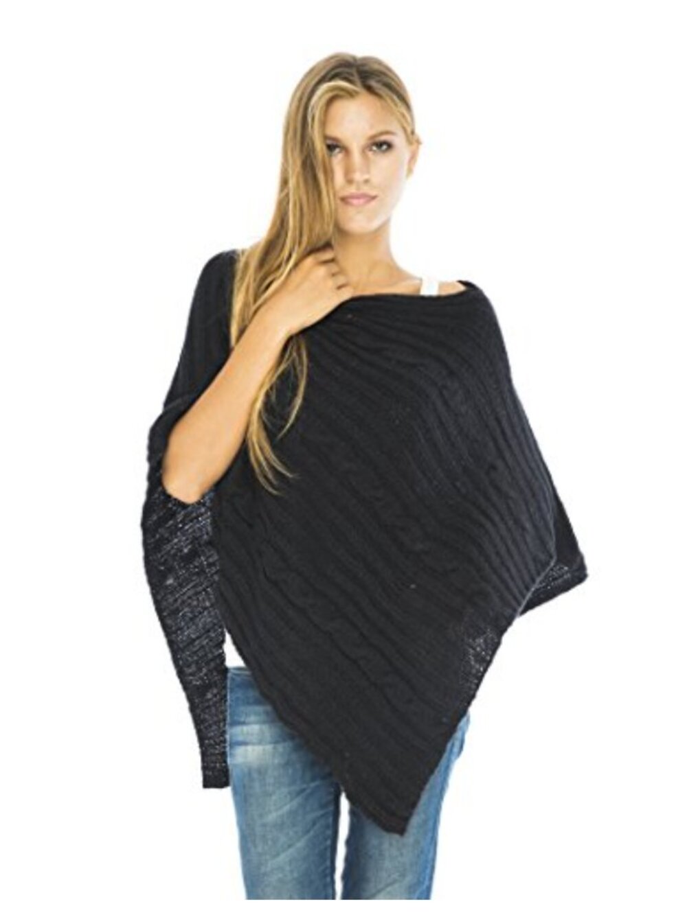 Cable Knit Poncho Sweater Asymmetrical Boho Cape Soft Knit Loose Fit